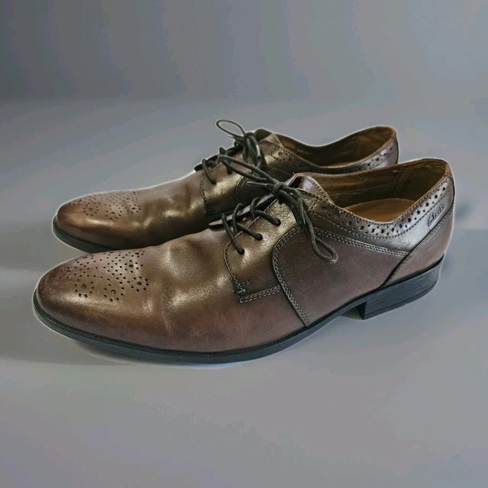 Clarks Kalden Edge Jetshots Brown Leather Shoes Men's‎ Size 13 M